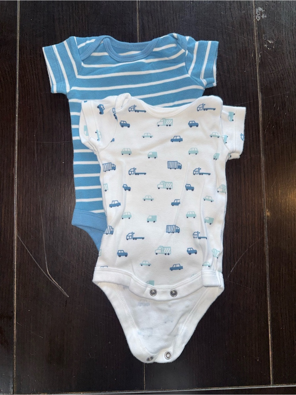 George Blue Striped and White Car Print Baby Bodysuits